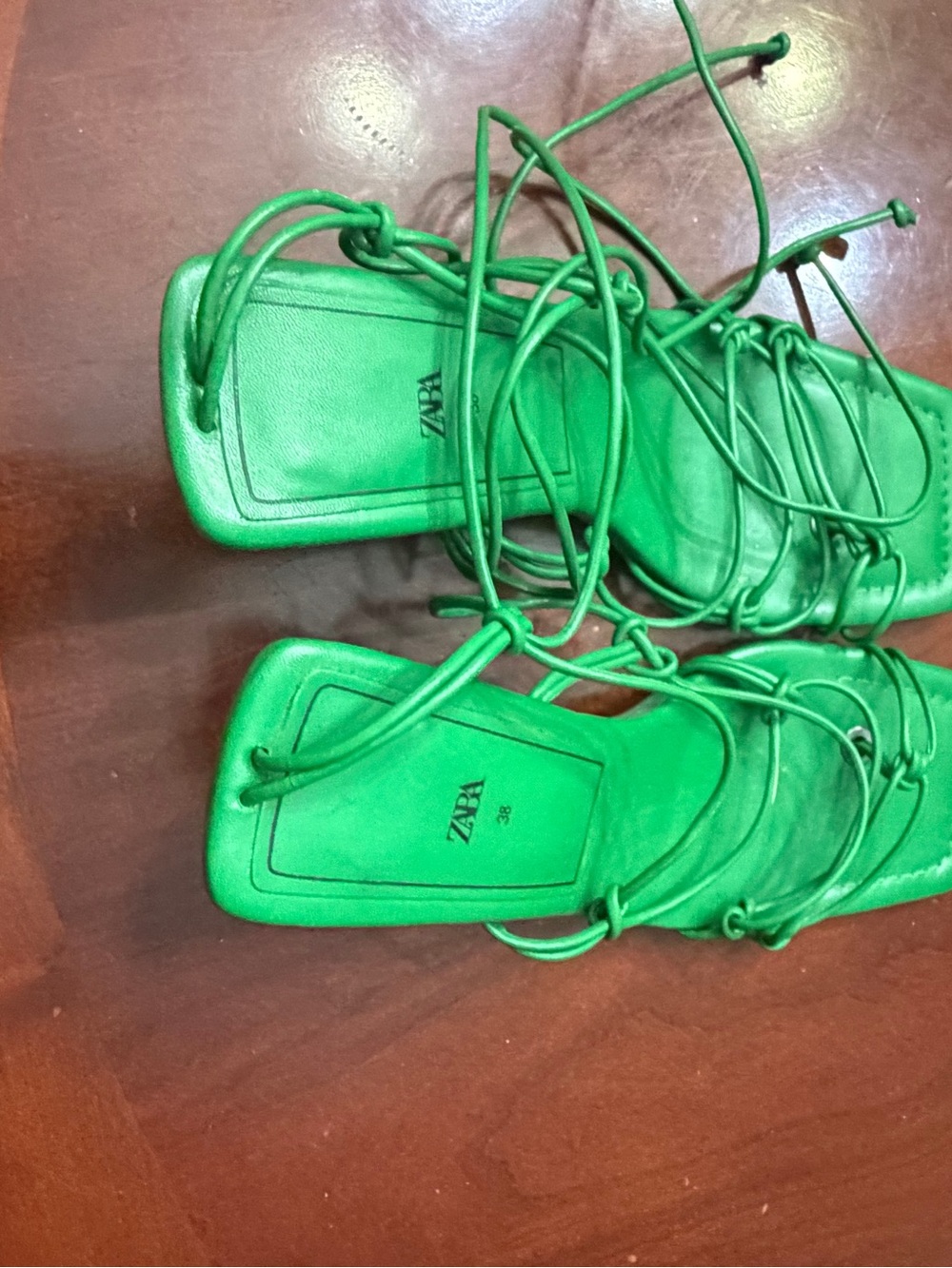 Zara Green Strappy Square-Toe Sandals - Picture 2 of 5